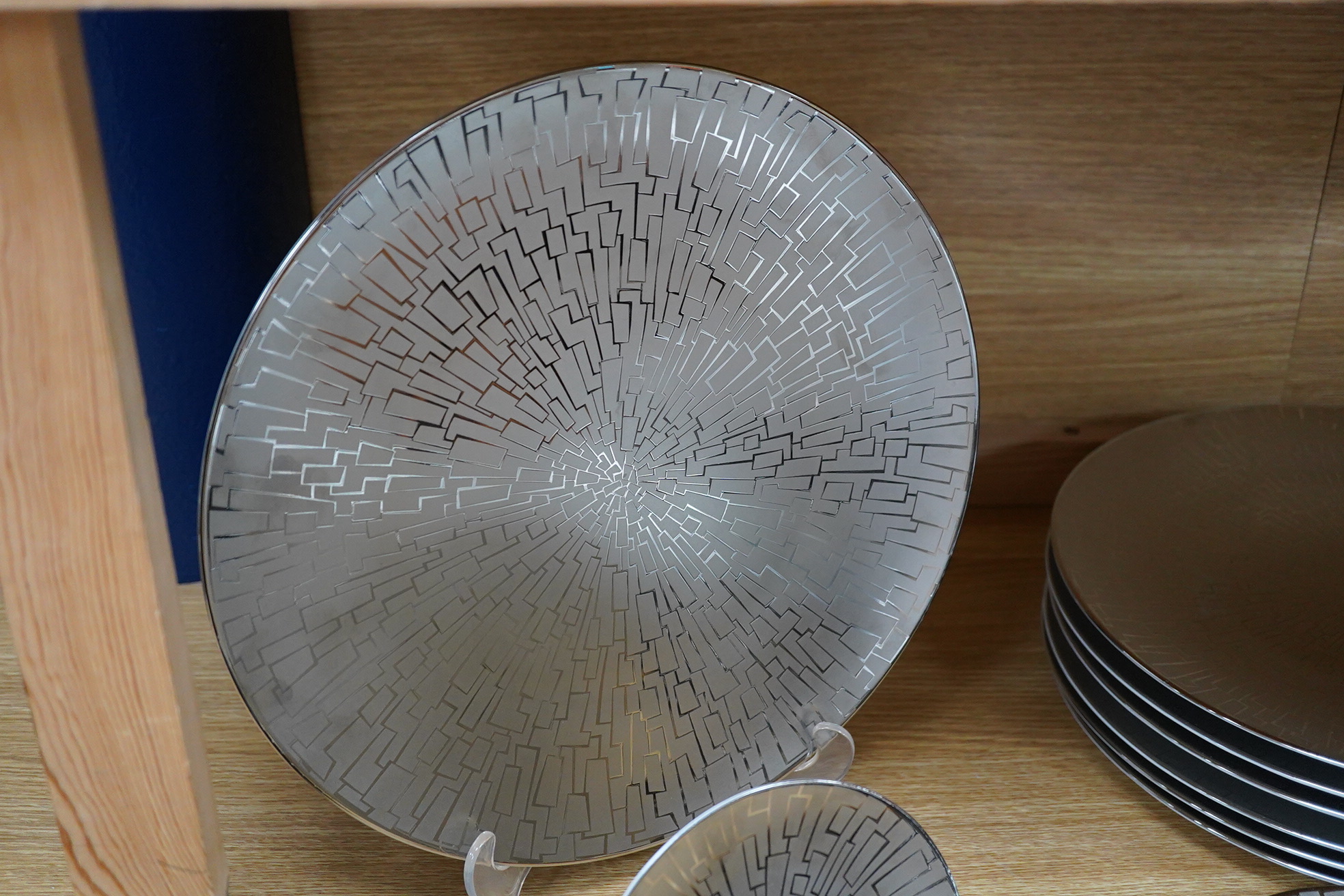 A collection of Rosenthal studio line TAC Gropius Skin platinum dinnerware, largest 33cm in diameter